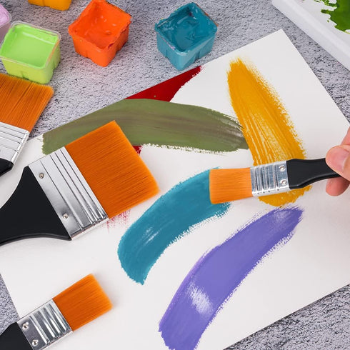 LIGHTWISH Set of 7 Flat Paint Brushes for Applying Gesso, Acrylic Paint, Oil Paint, Watercolor...