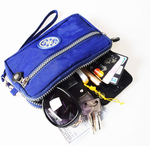 Women's Nylon Smartphone Wristlets Bag Three Zipper Long Clutch Wallets Purses for Cellphone/Card/Cash/Coin/Bills...