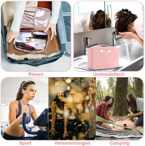 Makeup Bag for Women/Girls Cosmetic Bag with Makeup Brush Holder & Detachable Zipper Pouch Portable Travel Toiletry Bag for Gift/Birthday/Valentin...