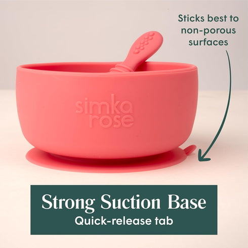 Simka Rose Baby Bowl & Spoon Set, Baby Bowls Suction for Toddler, BPA-Free Silicone Bowls Baby, Baby Bowl & Spoon Dishwasher & Microwave Safe Baby...