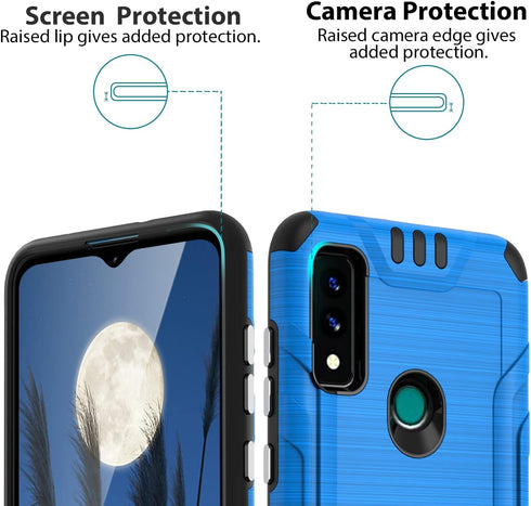 TJS Compatible for AT&T Maestro 3 (U626AA) Case, with Tempered Glass Screen Protector, Magnetic Support Hybrid Shockproof Metallic Brush Finish Ph...