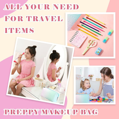 3pcs Travel Makeup Cosmetic Bag,Hotipine Cute Makeup Zipper Pouch Toiletry Bag,Waterproof Large Purse Organizer,Portable Beauty Storage Brush Aest...