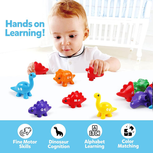 Matching Letters Counting Dinosaur Toys with Double-Sided ABC Alphabet Preschool Learning Uppercase Lowercase Sensory Sorting Educational Montesso...