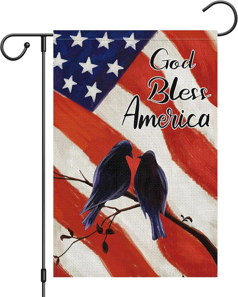 God Bless America 4th of July Garden Flag Patriotic Birds House Flag 12x18 Inch Double Sided, America Independence Day Flag Memorial Day Yard Bann...