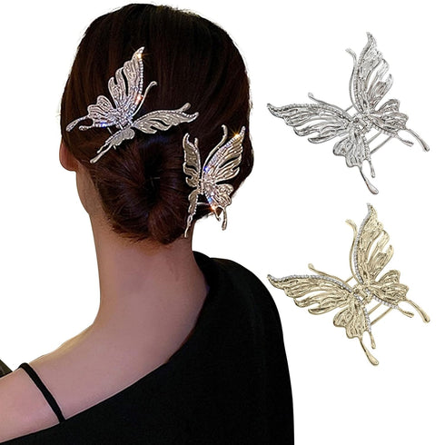 MJartoria Butterfly Hair Shark Clip, Metal Hair Clip with Rhinestone Alloy, 8cm, 2 Pieces, for Women and Girls...