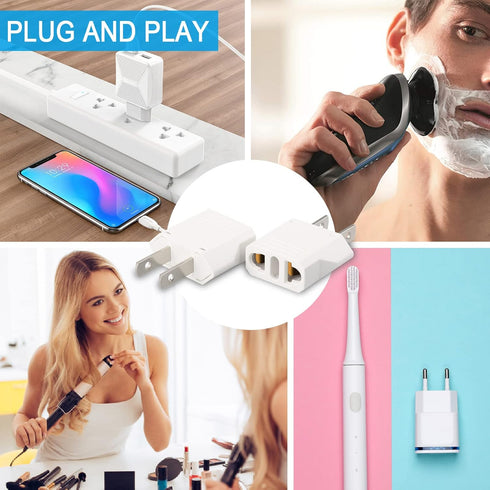6 Pack European to US Plug Adapter, Plug Adapter European to American, EU to US Plug Adapter, 220v to 110v Adapter Plug for Travel, Europe to Amer...
