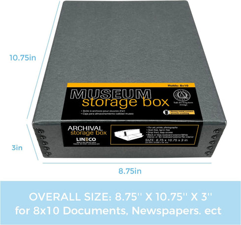 Lineco, 8x10 Gray Drop Front Archival Storage Box Metal Edge. Acid-Free, Lignin-Free. Preserves Photos, Documents, Prints, Cards, DIY...