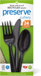 Preserve Recycled Plastic Cutlery Made in USA, 24 Count (8 Forks, 8 Knives, 8 Spoons), Black...