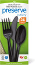 Preserve Recycled Plastic Cutlery Made in USA, 24 Count (8 Forks, 8 Knives, 8 Spoons), Black...