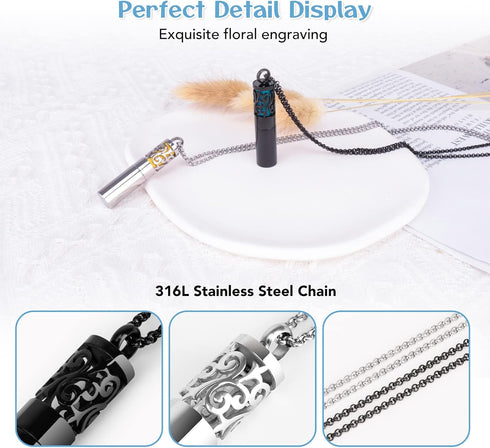 Essential Oil Diffuser Necklaces for Women, 2PCS Aromatherapy Necklaces Stainless Steel Diffuser Locket Pendant Cylinder with 20 Felt Pads, Aroma ...