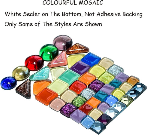 400g/0.88lb DIY Mosaic Tiles for Crafts, Colorful Glass Mosaic Kits for Adults, 280 Pcs Various Shapes Stained Glass Mosaic Tiles,Children Handmad...