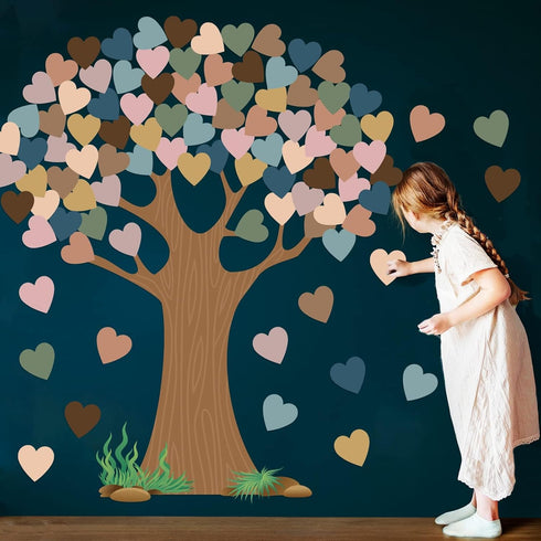 Boho Classroom Tree Bulletin Board Set with Heart Shape Cutouts, Welcome Classroom Bulletin Tree Wall Decors Supplies for School Elementary Teache...