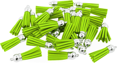 Mandala Crafts 100 Pcs Lime Green Faux Suede Tassels Bulk Keychain Making Supplies - Small Leather Tassels for Charms, Jewelry Making, and DIY Cra...