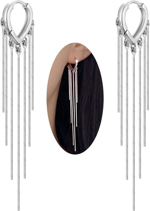 Sterling Silver Women's Tassel Earrings Gold 925 Silver Chandelier Threading Long Gold Dangle Earrings...