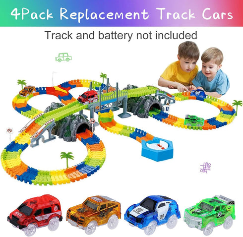 Tracks Cars Magic,Light Up Magic Toy Race Cars Glow in The Dark Toy Cars Gifts for 3 4 5 6 7 8 Kid,Boy&Girl with 5 LED Flashing Light Battery Oper...