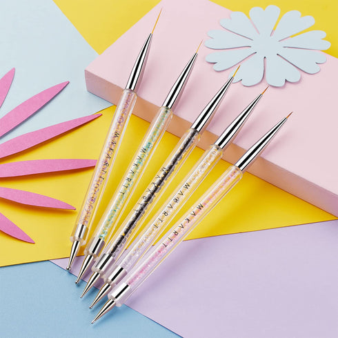 Makartt Double-Ended Nail Art Brushes Set, 5PCS Nail Design Brushes Dotting Pen Multifunctional Nail Design Tools Kit Including Nail Liner Brush a...