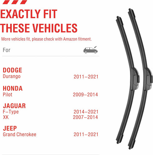 22"+21" Windshield Wiper Blades Fit for Toyota Tacoma 2014-2005 Solara 2003-2001 /Grand Cherokee 2021-2011 /Honda Pilot 2014-2009 /Dodge Durango 2...