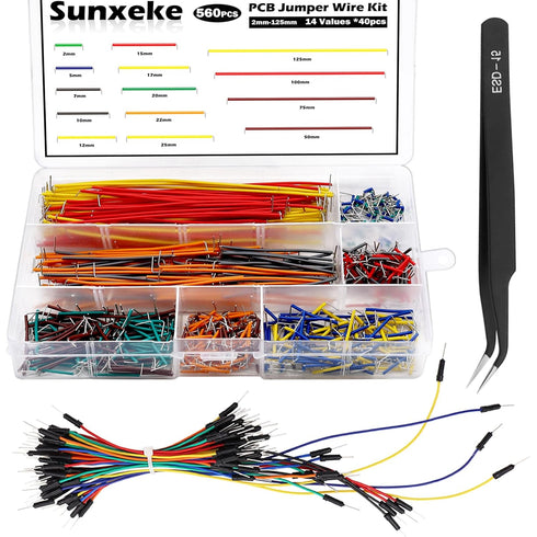 560Pcs Jumper Wire Kit Solderless Flexible Breadboard 14 Lengths Assorted Preformed Breadboard with 65Pcs Breadboard Jumper Wires, Tweezers & Plas...