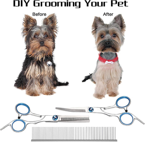 Premium Dog Grooming Scissors with Safety Round Tips, 3 in 1 Dog Grooming Scissors Kit, 4CR Stainless Steel Premium Pet Grooming Shears for Dog, S...