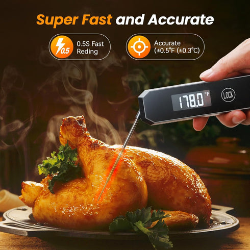 Meat Thermometer Digital, 0.5 Sec Instant Read Thermometer with High Accuracy(±0.5°F), 180°Rotating Display for Turkey Beef Lamb, Food Thermometer...