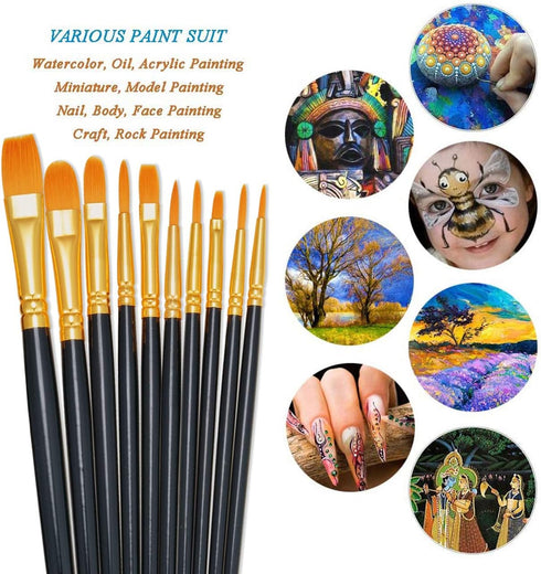 BOSOBO Paint Brushes Set, 4 Pack 40 Pcs Round Pointed Tip Paintbrushes Nylon Hair Artist Acrylic Paint Brushes for Acrylic Oil Watercolor, Face Na...
