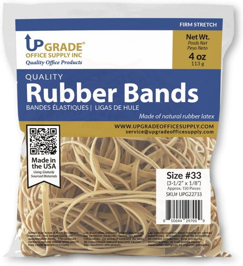 Upgrade Office Supply UPG22733 Rubber Bands, Size #33 (3-1/2 x 1/8") Natural Crepe, Made in USA (4 Oz Bag)...