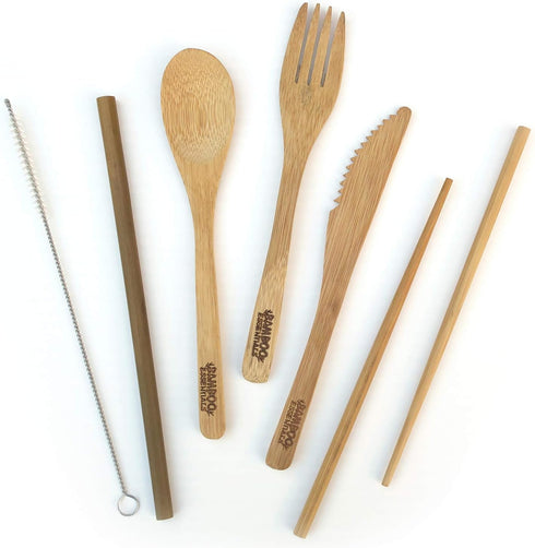 Travel Utensils with Case Set Fork, Knife, Spoon, Chopsticks, Straw, Straw-cleaning brush, Travel Pouch and Carabiner, Excellent For Everyday Use!...