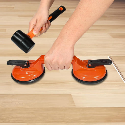Floor Gap Fixer Tool for Laminate Floor Gap Repair Includes Heavy Duty Aluminum Suction Cup and Fiberglass Handle Rubber Mallet (Can't Use on Scra...