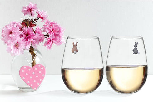 Magnetic Wine Glass Charms - Cute Bunnies and Flower Drink Markers Set of 6...