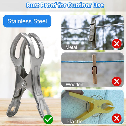 Coideal Beach Towel Chair Clips - 10 Pack Pool Cover Clips Stainless Steel Quilt Clamps Metal Large Heavy Duty Clothes Pins Windproof for Sunbed L...