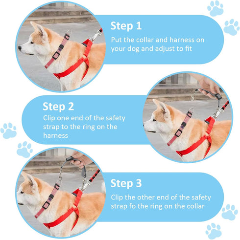 2 Pcs Dog Collar Clips, Reflective Nylon Prong Collar, Safety Backup Collar, Adjustable Pet Dog Collar Harness Connector, Double Ended Backup Clas...