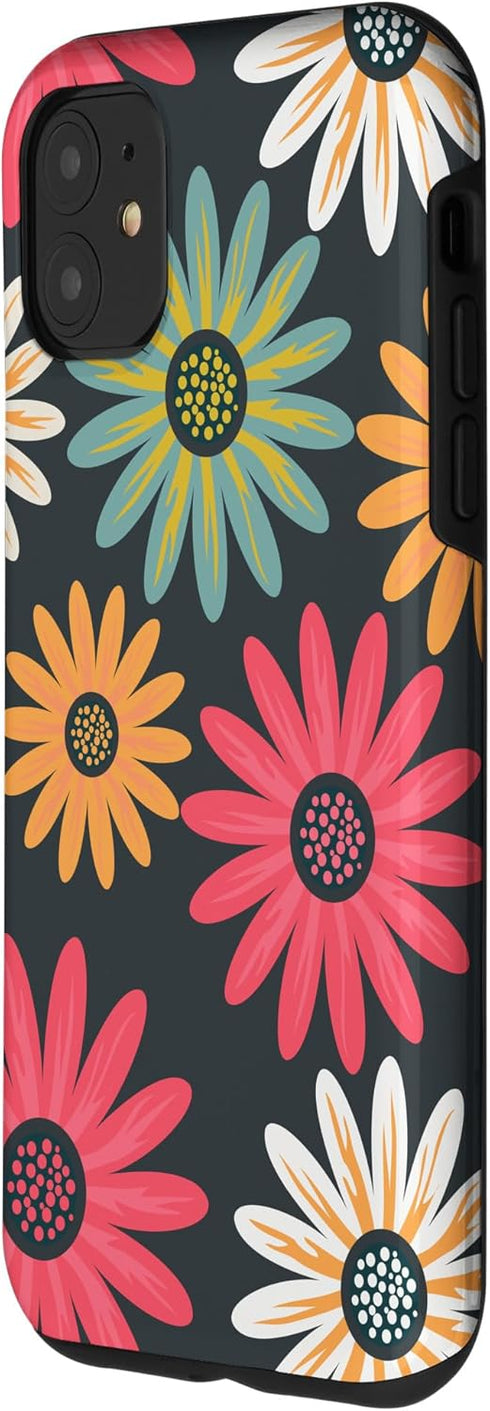iPhone 11 Floral Daisy Flowers Pink Green Orange Grey Pattern AEN021 Case...