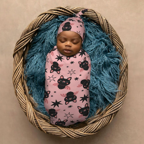 Halloween Cute Cartoon Bat Newborn Swaddle Blanket with Beanie Set Soft Baby Sleep Sack Stretch Adjustable Swaddle Wraps Receiving Blankets...
