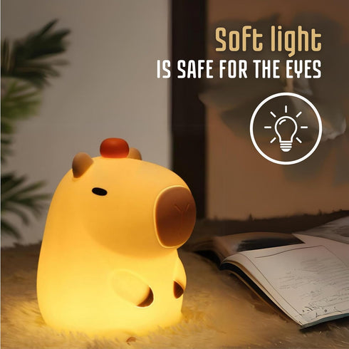 Cute Silicone Capybara Night Light – Soft Animal Kids Night Lights for Bedroom Portable USB Rechargeable Capybara Soft Light Lamp Touch Control Ki...