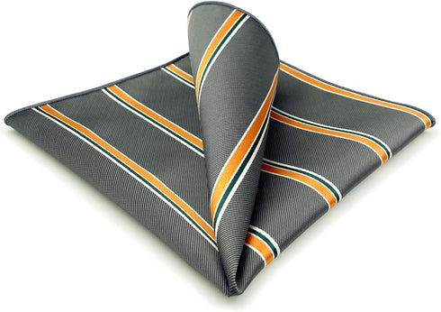 S&W SHLAX&WING Striped Mens Pocket Squares Dark Grey with Orange Stripes for Suits...