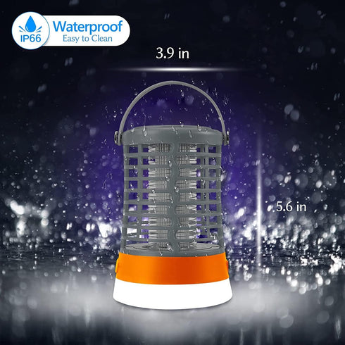 Bug Zapper, Electronic Fly Trap Camping Lamp Waterproof Mosquito Killer Rechargeable Fly Repellent Killer Portable Bug Zapper with Tent Light, Cam...