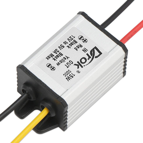 12v to 5v Converter, DROK DC Buck Volt Converter, DC-DC 6.3-22V to 5v 3A Car Power Supply Module, 15W Step-Down Volt Regulator Board (090600)...