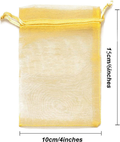 4x6 Inch Organza Gift Bags with Drawstring for Jewelry,Candy,Set of 100 Gold Sachet,Sheer Fabric Mesh Tie Sack for Baby Shower,Birthday,Party Favo...