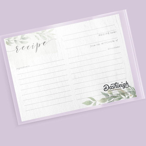Farmhouse Greenery Recipe Cards from Dashleigh, 48 Cards, 4x6 inches, Sage Green and White, Water-Resistant and Double-Sided (Farmhouse Recipe Car...