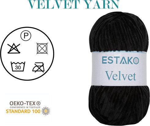 Estako Velvet Chenille Blanket amigurumi Yarn for Crocheting and Knitting Super Bulky 100 gr (132 yds) (1810 - Black)...