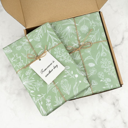 100 Sheets Sage Green Wildflowers Tissue Paper Green White Floral Printed Tissue Paper Botanical Decorative Tissue Paper for Green Boho Themed Bab...
