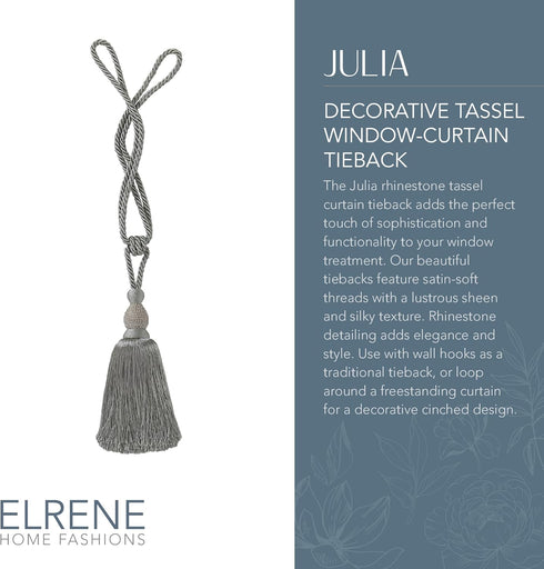 Elrene Home Fashions Julia Rhinestone Tassel Curtain Tieback, 26", Grey...