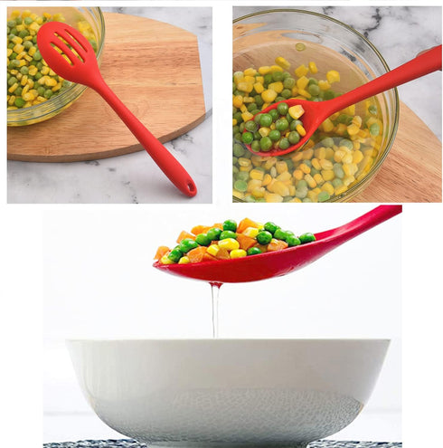 Large Mixing Spoon Heat Resistant Silicone Basting Utensil Spoon Non Stick Serving Spoon for Mixing, Baking,4 Pieces,Color Random...