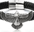 COOLSTEELANDBEYOND Rock Punk Stainless Steel Flying Eagle Bangle Bracelet Black Braided Leather Wristband for Men...