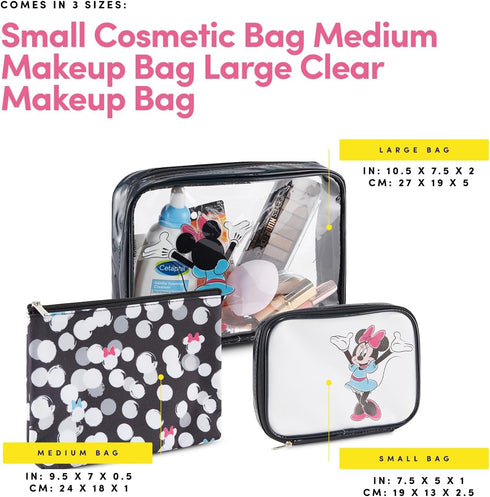Mickey Mouse Cosmetic Case Set - Officially Licensed Mickey and Minnie Mouse Travel Cosmetic Case 3 Piece Set - Girls, Boys, Teens, Adults (Black ...