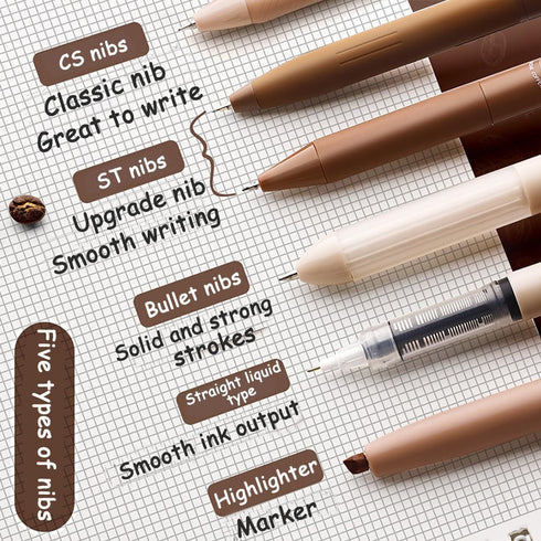 Cute Coffee Pens 5Pcs Gel Ink Pens Retractable Pens and 1Pcs Highlighter 0.5mm Fine Point Black Ink Kawaii Smooth Writing Pens for School Office S...