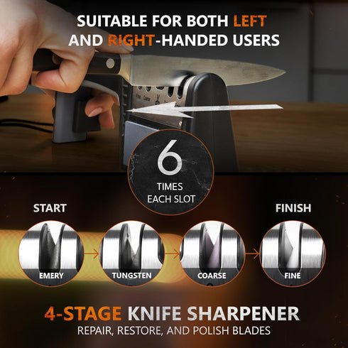 4 Stage Knife Sharpener Tool with Professional 800 Grit Whetstone, Premium Kitchen Knife Sharpener, Manual Knife Sharpener, Blade Sharpener, Sciss...