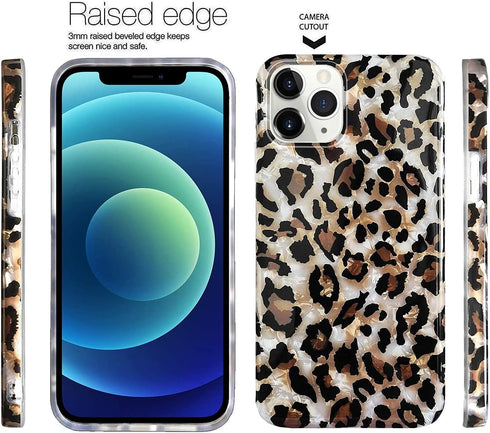 J.west Case Compatiable with iPhone 13 Pro 6.1 inch,Sparkly Animal Leopard Print Pattern Vintage Cheetah Glitter Translucent Clear Soft TPU Slim P...