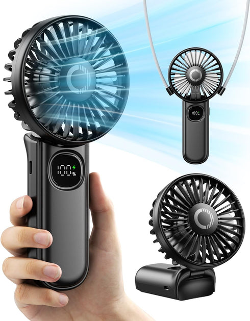 Handheld Fan, Foldable Portable Fan with LED Display, 3000mAh Battery Operated Mini Hand Held Fan, Handheld/Neck/Desk 3 in 1 Personal Small Fan fo...