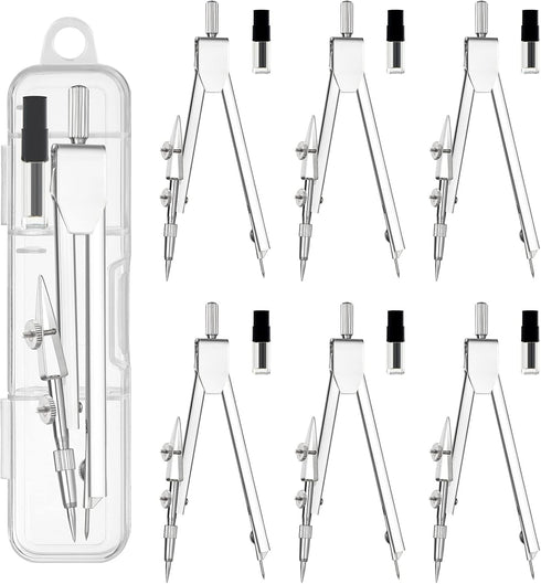 6 Pack Student Metal Compass Set for Geometry with Extra Lead Refills, Math Compass, Compass Drawing Tool, Drafting Compass for Students, Compass ...